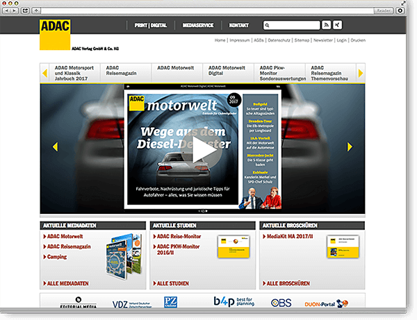 ADAC Verlag Anzeigen Startseite mit Slider voll responsive