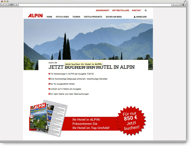 Olympia Verlag ALPIN Landingpage