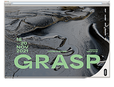 Website der Woche R&R KW 38 graues Bild mit grüner Überschrift GRASP Festival