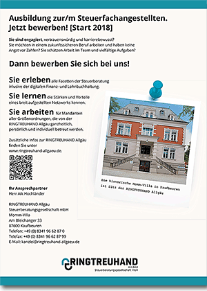 Anzeige für das Ausbildungsmagazin Allgäuer Zeitung der Ringtreuhand Allgäu